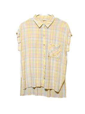 Buffalo David Bitton Oversized Plaid Flannel Button Down Shirt Yellow Checked Sm
